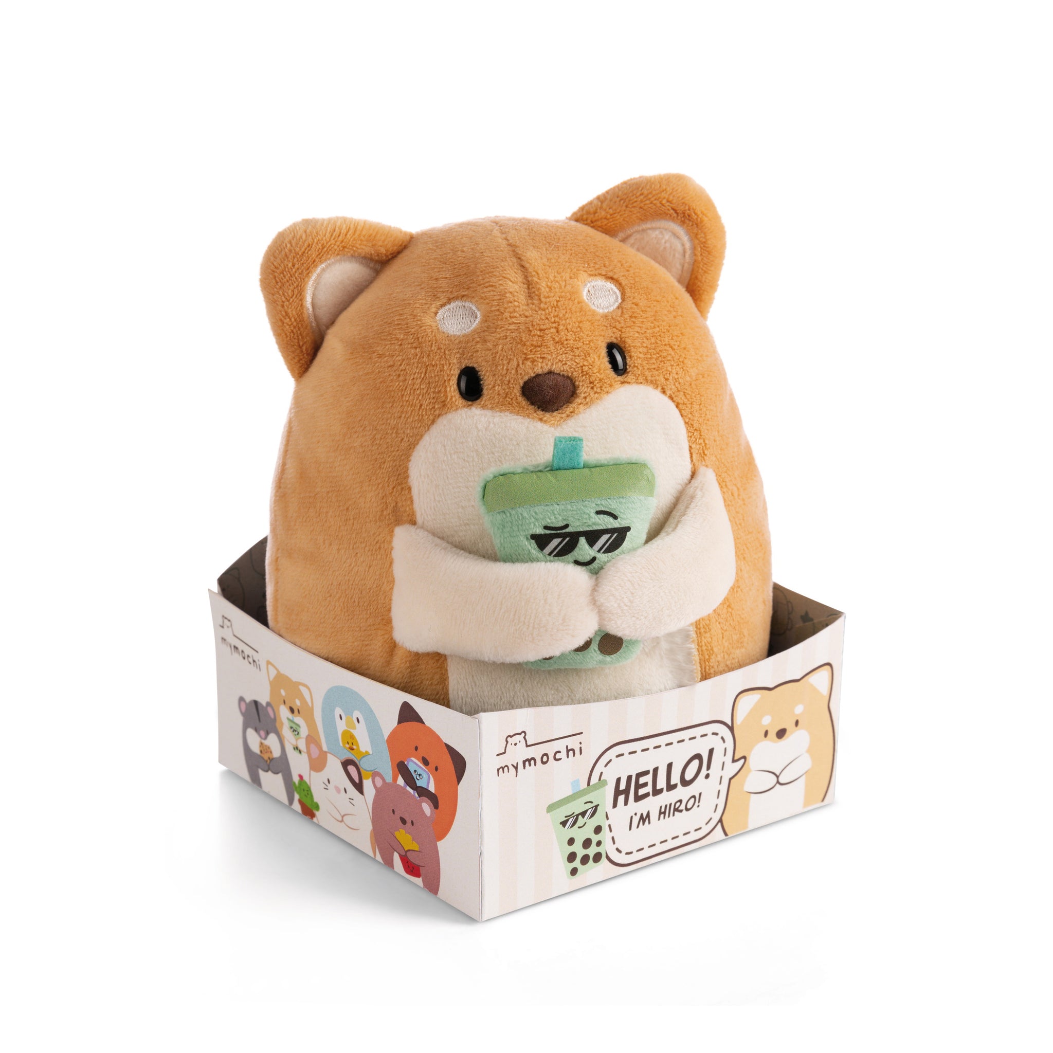 NICI Dog Hiro with Bubble Tea in Giftbox 16cm