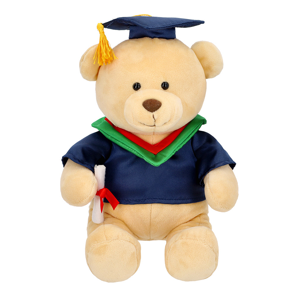Graduation Teddy Bear with Green and Red Collar 11 Inches