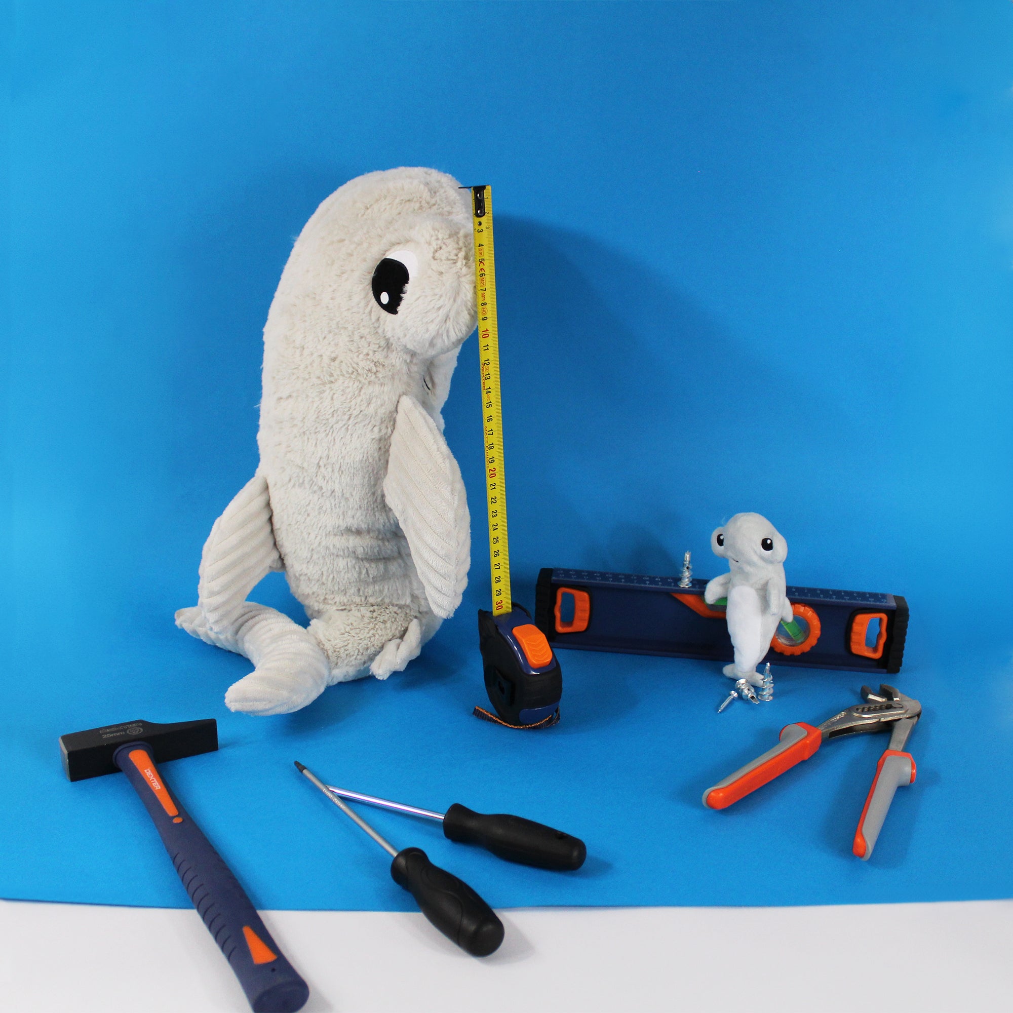 Les Deglingos Ptipotos The Hammerhead Shark Mom & Baby Light Grey 57cm